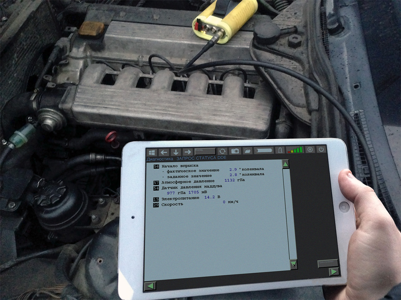 BMW M51 engine diagnostics: real-time parameter display in DIS software.