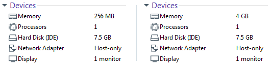 DIS RAM configuration chart showing performance impact of memory allocation in VMware virtual machine